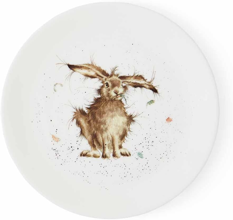 Portmeirion Wrendale Designs Coupe Plate | 8 Inch | Hare Brained Motif | Small Plate for Salad, Appetizers, or Dessert | Made of Fine Bone China | Dishwasher Safe
