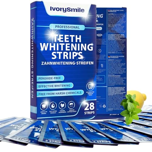 IvorySmile Zahnaufhellungsstreifen für 14 Anwendungen – Professionelle Whitening Strips für weiße Zähne, Bleaching Stripes für Empfindliche Zähne, Zähne Aufhellen, Peroxidfrei, Teeth Whitening 28 Stk.