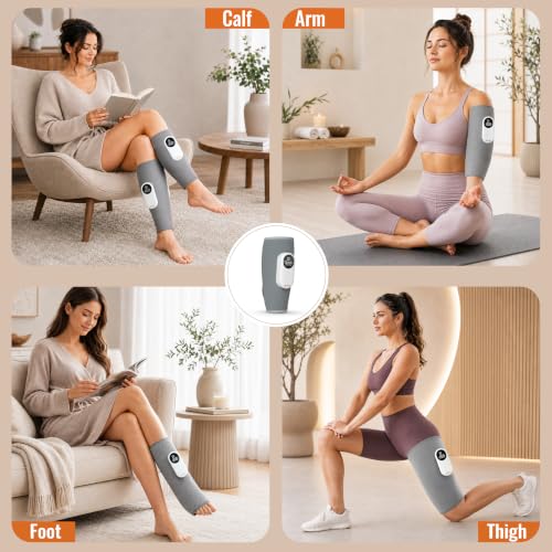 Image of enem Leg Massager for Pain Relief, Leg Massager, With 3 Massage Modes, 3 Intensity Levels & 3 Heating Modes, Calf Massager, With 1 Year Warranty, With Adjustable Leg Wraps for Muscle Relaxation, Pack of 2, Grey