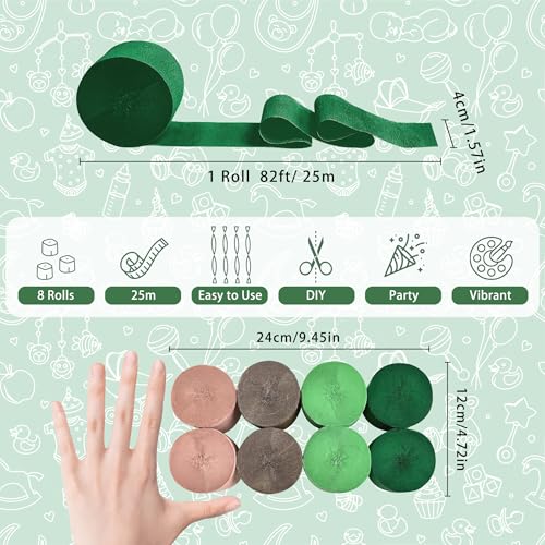 Image of 8 Rolls Crepe Paper Streamers, Rose Gold and Green Streamers Party Decorations for Birthday Baby Shower Wedding Bachelorette Party Bridal Shower Engagement Woodland Safari Spring