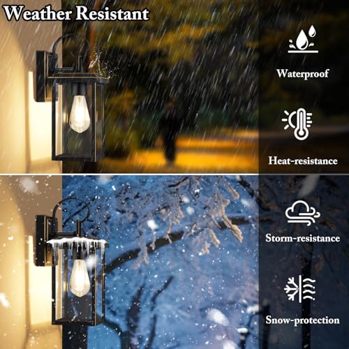 Image of BesLowe 2-Pack 15 inch Outdoor Wall Lights, Bronze Modern Porch Sconces | Waterproof, Rust-Resistant, Durable Metal with Clear Glass, Standard E26 Socket, Easy to Install