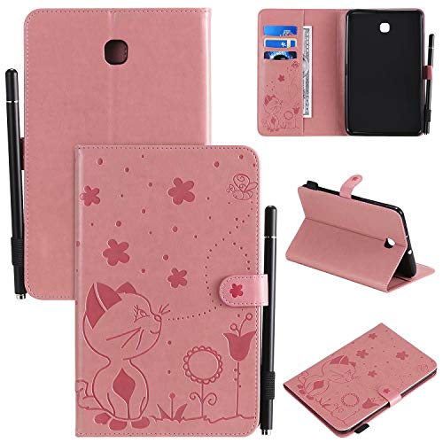 Hülle für Samsung Galaxy Tab A 8.0 2018 / SM-T387 {8"},Pu Leder Katze Biene Schutzhülle Case Cover mit Ständer Stift Halter Funktion,Rosa