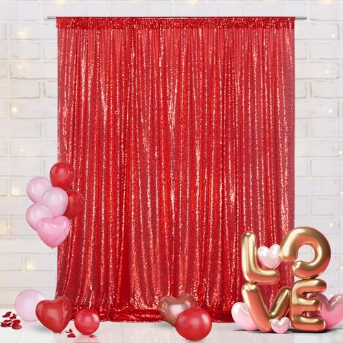 Eternal Beauty Red Sequin Backdrop, 6x8 Ft Glitter Background Curtains for Mother's Day Christmas Shimmer Photography Party Wedding Birthday Back Drop Decor by Eternal Beauty - Used condition - US$17.62