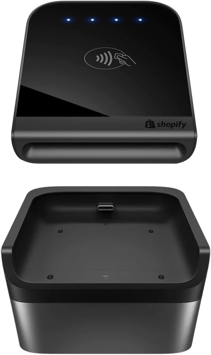 Shopify Tap & Chip Card Reader with Dock - POS Countertop Wireless Credit Card Reader Device + Holder Stand - Contactless Payment POS Station for Retail Stores, Small Businesses