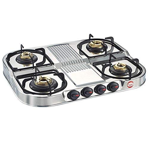 No 1 PRESTIGE L P GAS Stove with Stainless Steel Body and 4 BRASS BURNERS