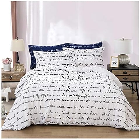 Homebed Full/Queen Duvet Cover Sets White and Black 3 Pieces Reversible Love Letters - 1 Duvet Cover with Zipper Closure 2 Envelope Pillowcases Standard Cover