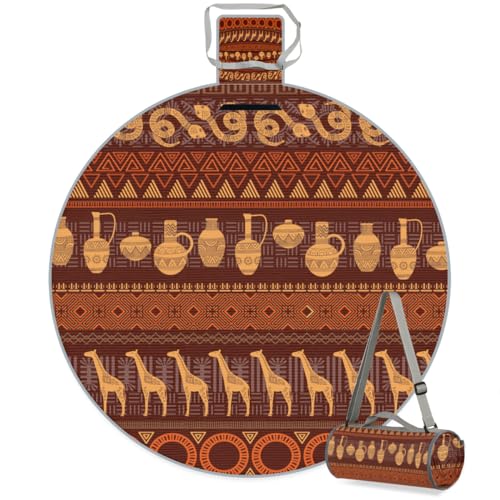 Shimoshe Ethnic Tribe Pattern Picnic Outdoor Blanket Foldable Waterproof Sandproof Beach Blanket Portable Water-Resistant Round Picnic Mat for Travel Camping Park Lawn