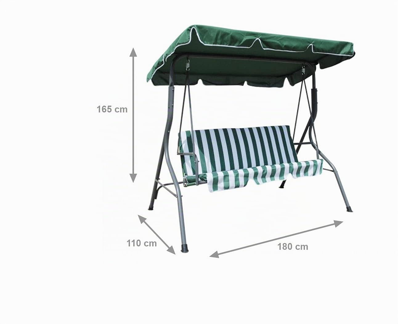 Dmora Dondolo da Giardino 3 posti con tettuccio e Cuscino, Colore Verde e Bianco, cm 180 x 110 x h165