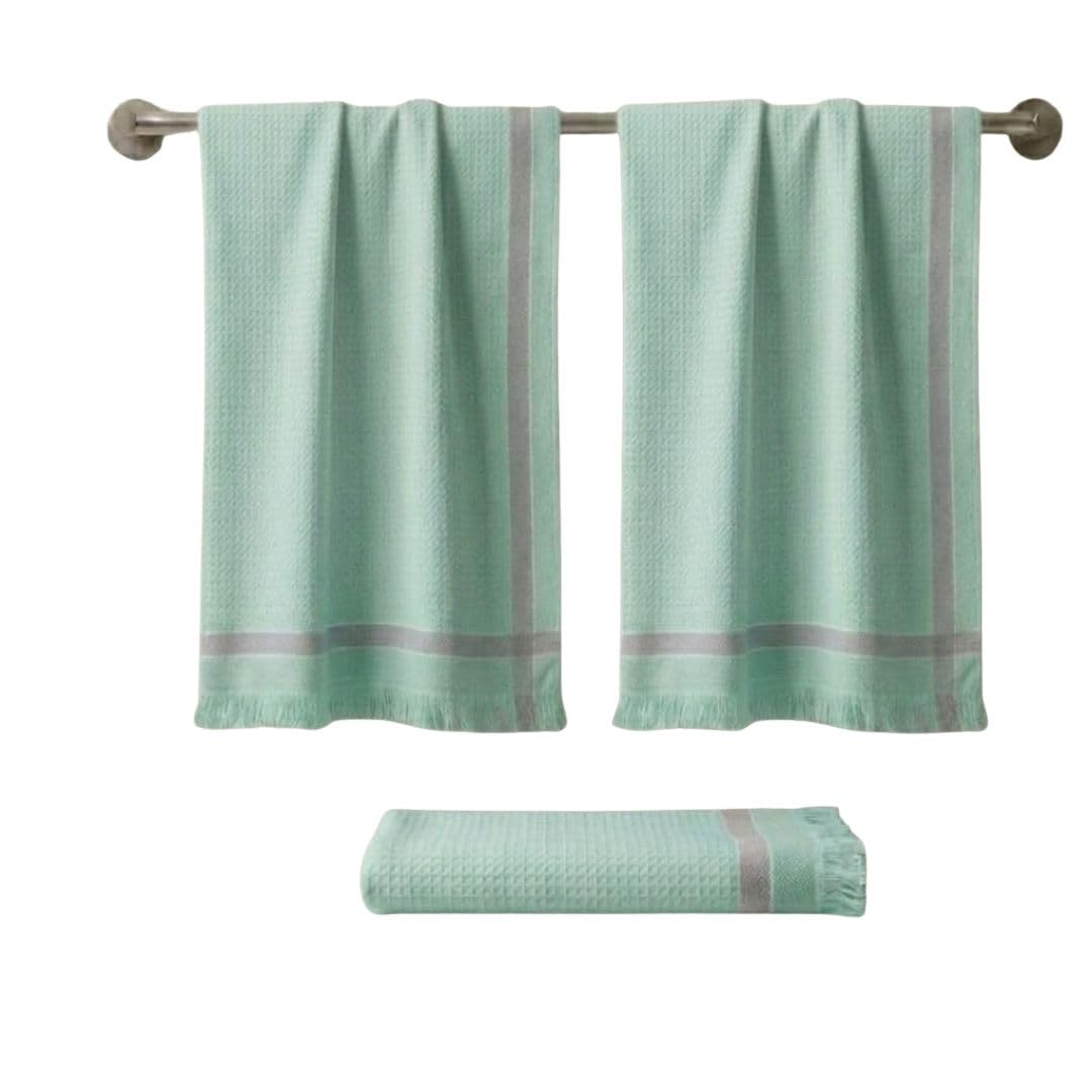 Athom Living Light Weight Cotton Premium Waffle Border Bath Towel 75x150 cm Pack of 3 Multi16