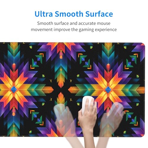 Image of Colorful Mandala Pattern Extended Gaming Mouse Pad, with Stitched Edges Large Mouse Pad Desk Protector, Rubber Base Mousepad Keyboard Mouses Mat for Work Game Office Home- 32 inch X 12 inch Inch,E160