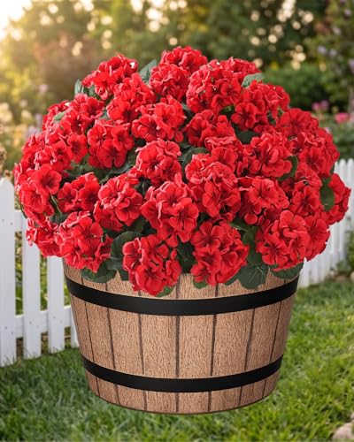 LAOWUJA Artificial Flowers for Outdoors 6 Bundles of UV-Resistant Artificial Geraniums Realistic Silk Flowers for Front Porch Patio Garden Window Boxes & Hanging Baskets (red 6)