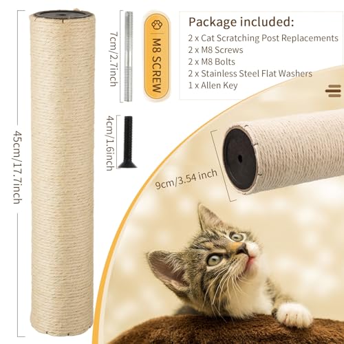 Image of 2 Pcs Cat Scratch Post Replacement 17.72x3.54 Inch