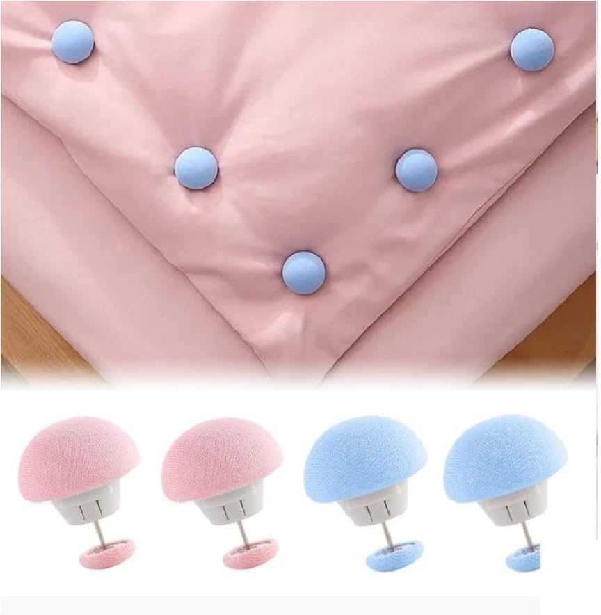 Duvet Clips Mushroom Quilt Fixer Pins for Bedsheets and Comforters - Anti-Movement Bed Sheet Holder Fasteners with Soft Cotton Grip for Quilt Covers, Curtains, Socks and Blankets (4 pcs)-image-3