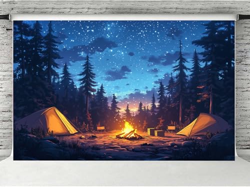 Toile fond forêt camping 8x6 pieds décor feu camp
