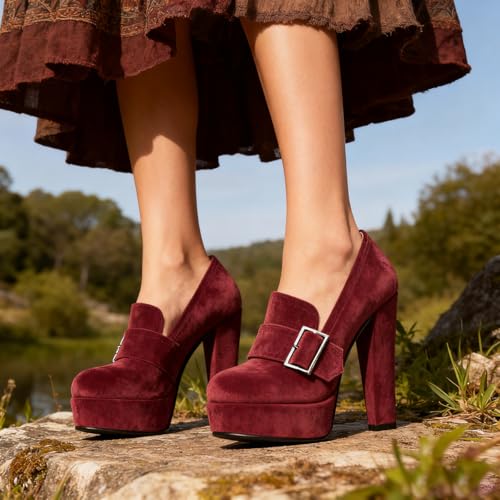 Image of SHODENSE Women Vintage Chunky Platform Loafers Pumps Tassel Round Closed Toe Slip On Suede Block High Heel Dress Loafer Shoes Buckle Strap Oxford Loafers Fringe Pump Dressy Chic Sexy Y2k 4-11 M US