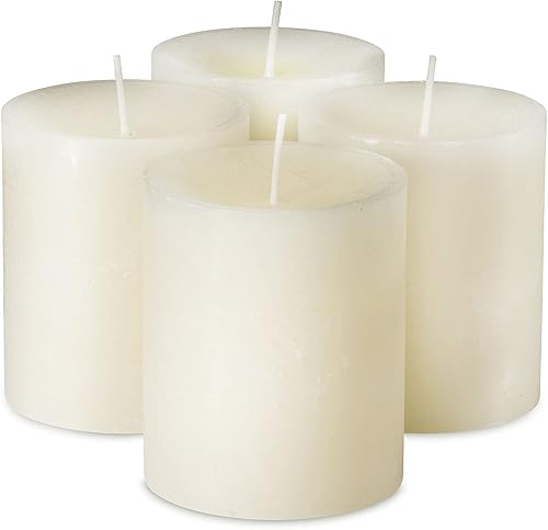 SPAAS - Velas rústicas de pilar marfil, juego de 4 velas decorativas de 2.7 x 3 pulgadas, velas rústicas sin perfume de combustión limpia y sin