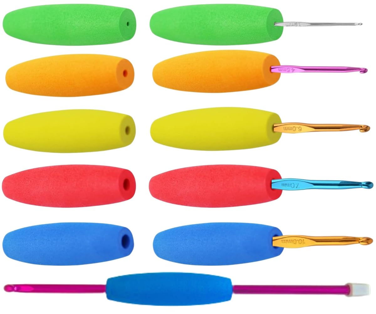 Cdrompy 5Pcs Crochet Hook Grips,Ergonomic Crochet Hook Grip for Arthritic Hand,Crochet Grips for Hooks,Fits 2mm-10mm Hooks(Without Crochet Hooks)