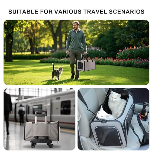 Katzen Transporttasche Faltbar für Katzen und Kleine Hunde bis 10kg – Robuste Katzentasche Transporttasche Groß mit Versteckbarem Dachfenster (Grau, 50x30x30cm) – Bild 3