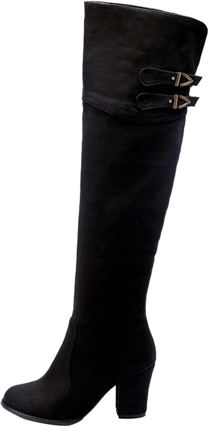 Black suede wide calf over the knee boots Clearance