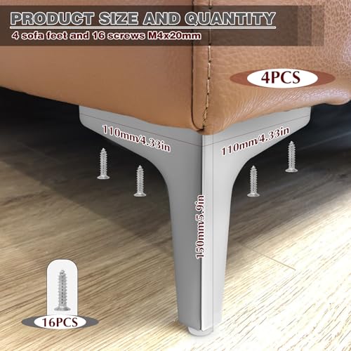 Wkmamo 4 Pcs Metal Furniture Legs,10cm/15 cmHeight Sofa Legs,Modern Metal Triangle Furniture Feet DIY Replacement for Cabinet,Wardrobe,TV Cabinets,Drawers (6 inch(15cm) - Image 3