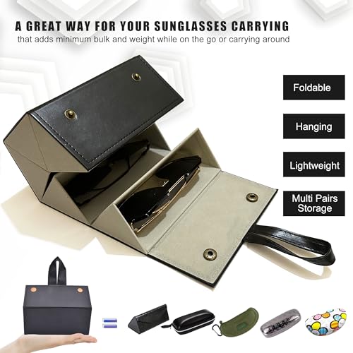 Image of Longjet Glasses Case Travel Sunglasses Organizer Leather Eyeglasses Storage Box Multiple Slots Hanging Eyewear Holder