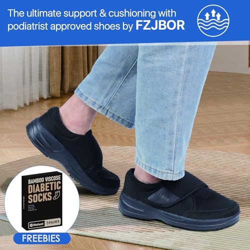 Image of Diabetic Shoes for Men Women, Adjustable Extra Wide Slip-on Walking Shoes with Arch Support, Therapeutic Cushioning for Swollen Feet Neuropathy Edema, Orthopedic Hook and Loop Closure for Seniors