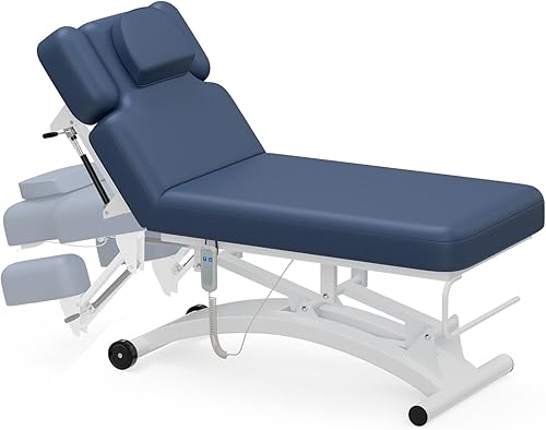 SyyBhb Mesa de masaje eléctrica profesional Hi-Lo con ruedas, respaldo ajustable hacia abajo para tratamientofacialbellezaspaterapia física (azul)