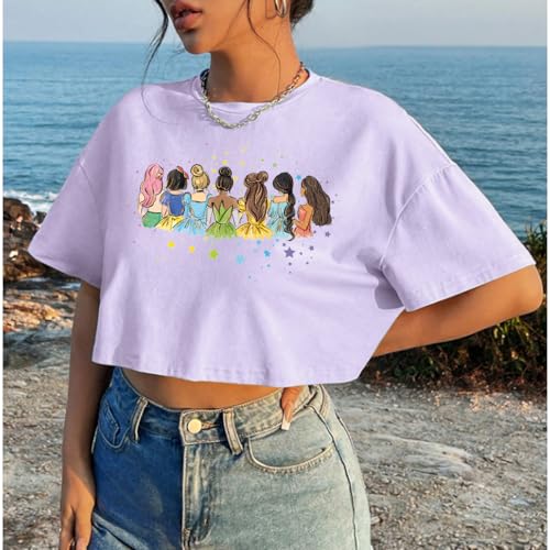 Image of Magical Crop Shirt for Women Magic Kingdom Princess Tshirt Funny Family Vacation Trip Tee Casual Holiday Top