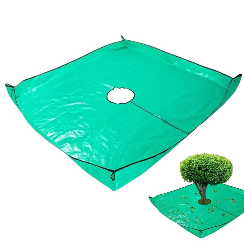 Landscape Pruning Tarp – 39.37" Square Waterproof Tree Trimming Mat with Center Hole & Corner Buckles, PE Bush Shrub Clippings Catcher for Yard Garden Leaf Collection (200cm-60 circular hole)