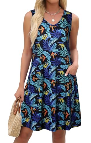Image of elescat Womens Summer Dresses Casual V Neck Sleeveless Pockets Beach Loose Tank Sundress 2026
