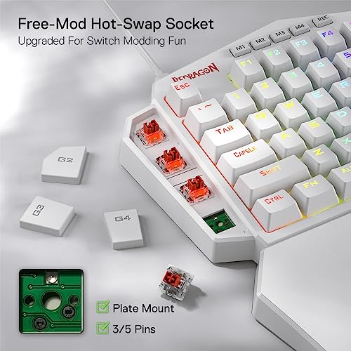 Image of Redragon K585 DITI One-Handed RGB Mechanical Gaming Keyboard, 42 Keys Type-C Professional Gaming Keypad w /Upgraded Hot-Swappable Socket, 7 Onboard Macro Keys & Detachable Wrist Rest