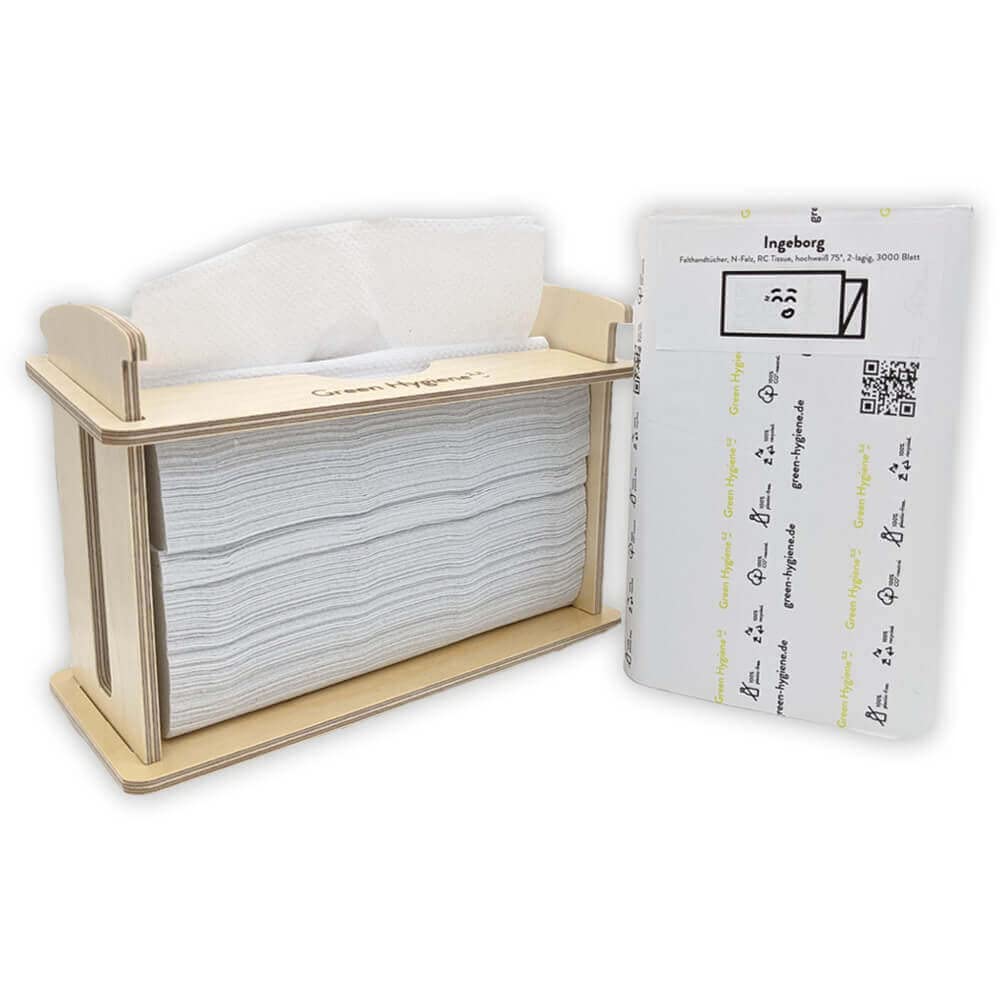 Green Hygiene KÜCHENPARTY, Falthandtuchpender, Tischspender aus Holz, Papierhandtuchspender, Handtuchspender