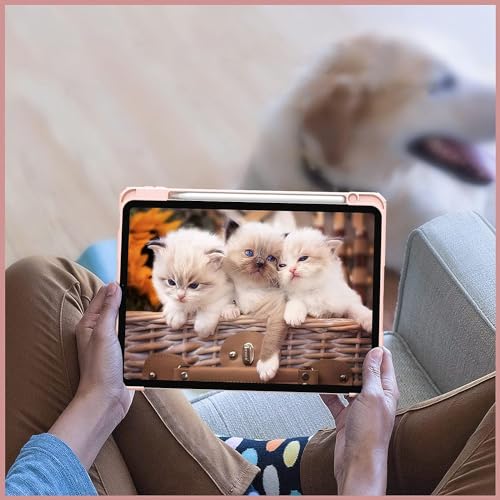 Image of ProElite Case Cover for Apple iPad (A16) 11th /10th Generation (2025 /2022), Transparent case Cover with Pencil Holder for iPad 11th /10th Gen 2025 /2022, Marble Rose Pink
