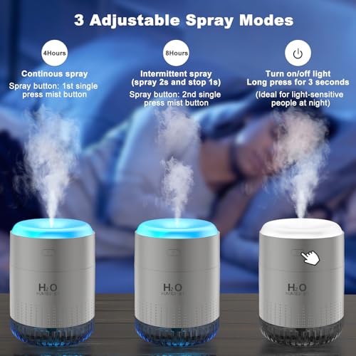 Image of Rechargeable Mini Humidifier with 7 Color Light, Small Personal Desktop Humidifier for Baby Bedroom, Office, Nursery, Travel with Auto Shut-Off, Super Quiet (Gray)