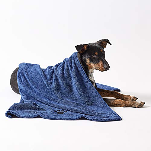 Image of Bone Dry Pet Grooming Towel Collection Absorbent Microfiber X-Large, 41x23.5 inch, Embroidered Navy