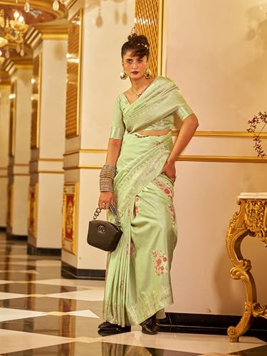 Image of SWORNOF Women's Banarasi silk Saree With Unstitched Blouse Piece
