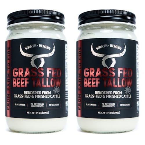 Beef Tallow for Cooking (14 oz – Pack of 2) — US-Made, 100% Grass-Fed Beef Fat, Rich Flavor —...