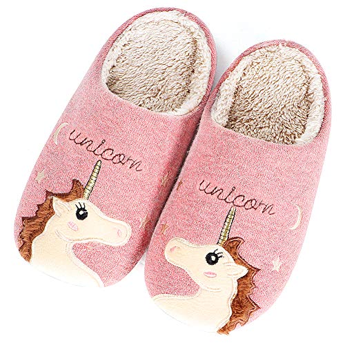 vamei Hausschuhe Pantoffeln Plüsch Winter Slipper Warm Hausschue Damen Einhorn Herren Hauschuhe Gummisohle Memory Foam Pantoffeln Unisex (33 EU, Pink)