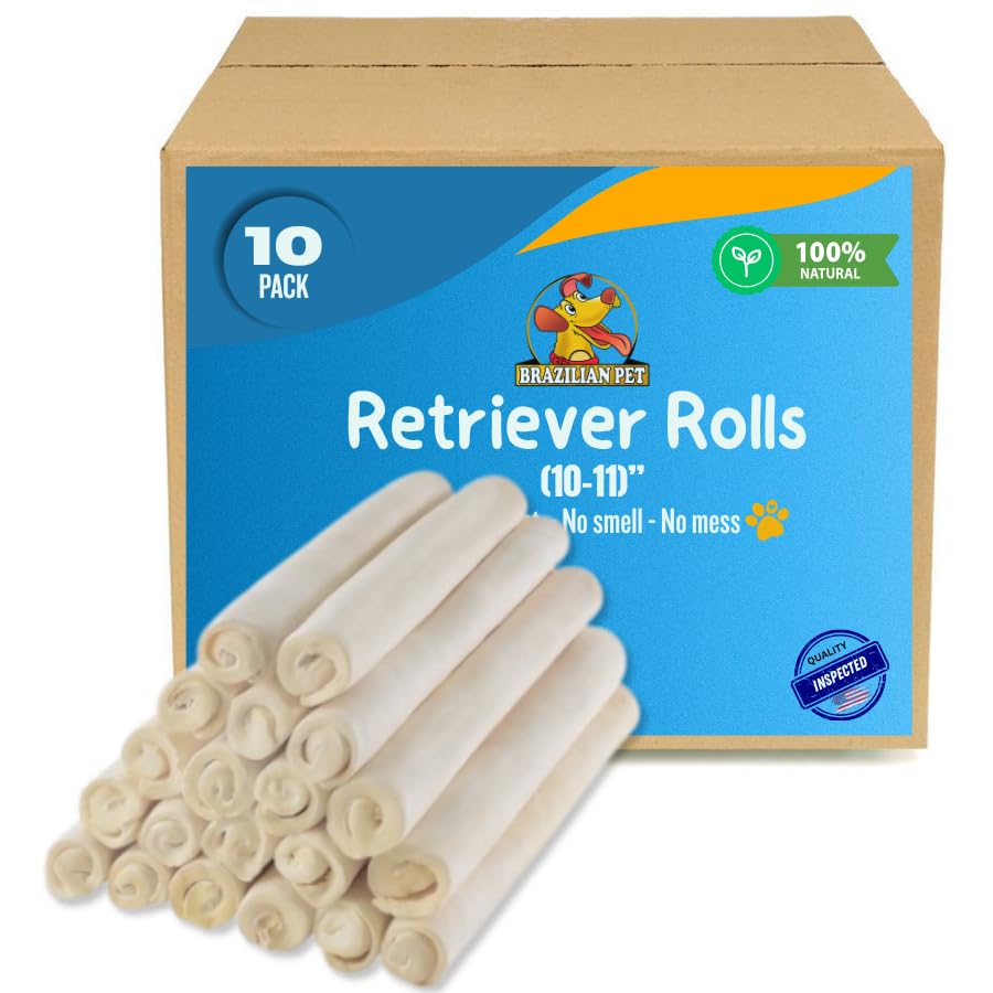 - Brazilian Pet Premium Retriever Rolls 10-11 inches (10 Pack),100% Natural Dog Treat Chew. No Artificial Preservatives