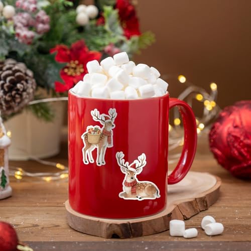 Image of Christmas Watercolor Reindeer Sticker - 16 Elegant Designs with Premium Waterproof Vinyl Repositionable Adhesive for Gift Wrapping, Scrapbook, Family Holiday Projects, Water Bottle Decor