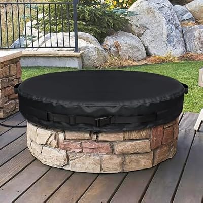 GoldenRaindrop Round Fire Pit Cover for In-Ground Fire Pit 70 - 74 Inch, Weather-resistant Tear-resistant Large Round Firepit Covers for Garden?Patio?Backyard - Stone Firepits Protective Cover, Black