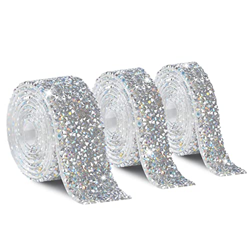 SPDYCESS 3 Rollen Kristall Strassband Selbstklebend Strass Diamantband Bling Bänder Aufkleber für Kunsthandwerk Dekoration, Kristall AB, 1 Yard/36 Zoll, Breite 1,5cm + 2cm + 3cm Cover
