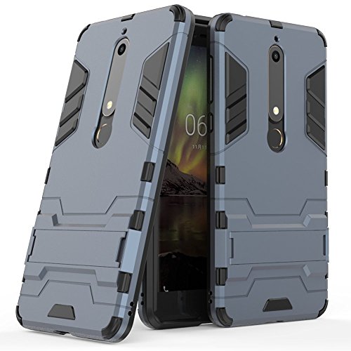 Nokia 6.1 Case, Nokia 6 2018 Case, [Not Suitable for Nokia 6] MAIKEZI Dual Layer Armor Hard Slim Hybrid Kickstand Phone Cover Case for Nokia 6 2018 (Navy Blue Kickstand Case)