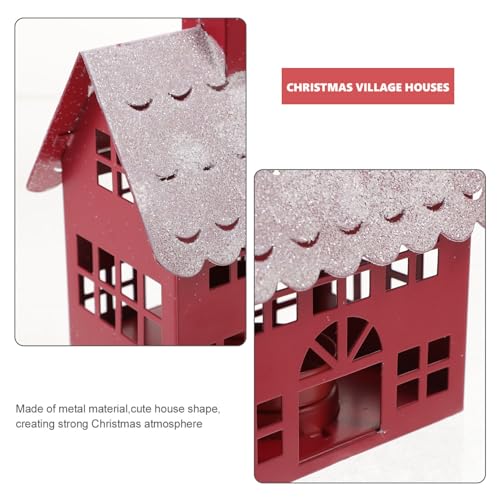 Zerodeko Christmas Village House Candle Holder, Farmhouse Galvanized Tin Houses Decorative Candle Lantern Mini Holiday Snow House Votive Holder