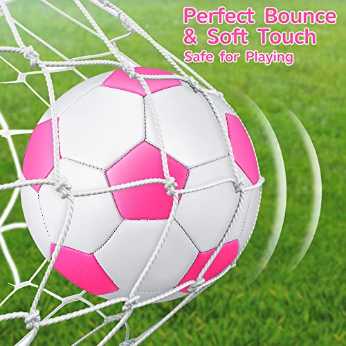 Deekin Soccer Ball Size 2 Size 3 Kids Soft Soccer Ball With Pump Sports Soccer Toys For Youth Younger Toddler Outdoor Indoor Boys Girls Training Practice Game, 2 Pcs (Rose Red, White) #TOP4