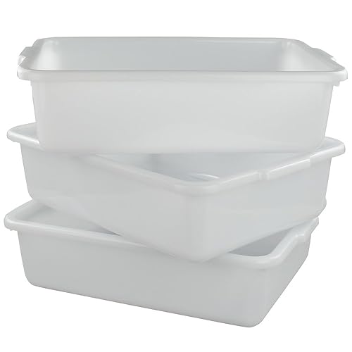 Paquete de 3 cajas de autobús comercial de 13 L, bañera de autobús de plásticolavabo, color blanco