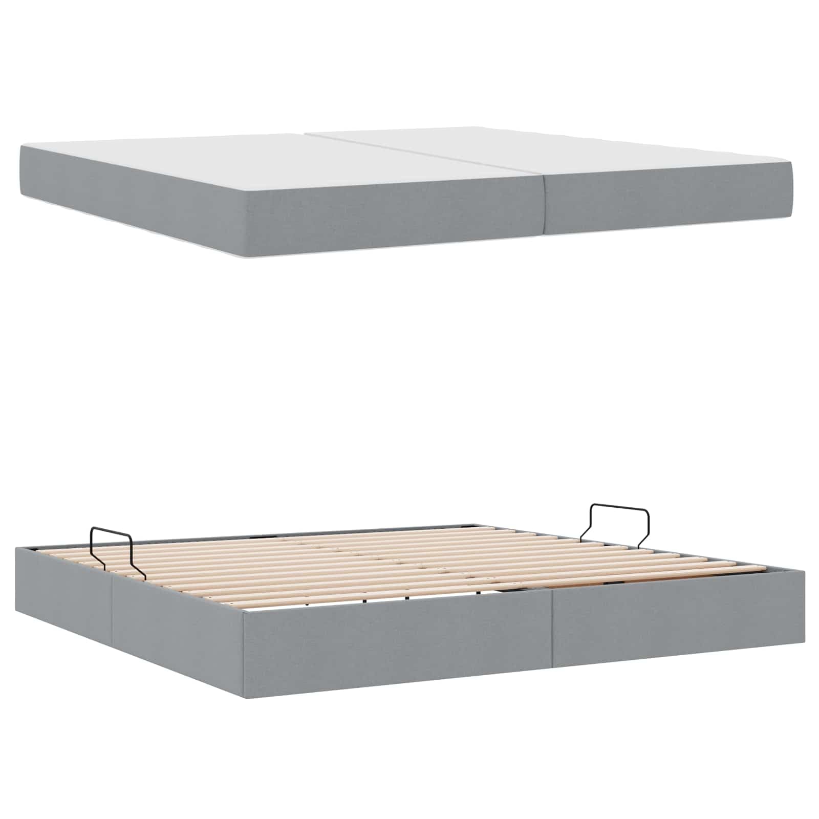 Cama de almacenamiento con colchón de 200 x 200 cm, cama tapizada con gran cajón, cama doble hidráulica, gris claro, marco de metal estable, incluye somier de láminas