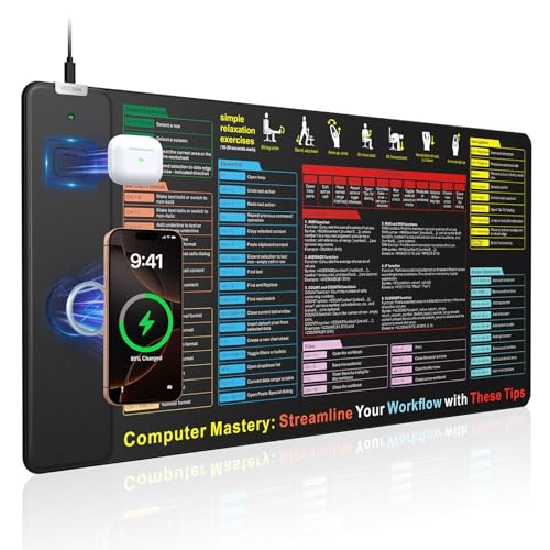 Image of Excel Cheat Sheet Mouse Pad with Magnetic Wireless Charging, 31.5 x 15.8 in | Extended Excel Shortcuts Desk Writing Pad, Waterproof Ultra-Smooth Keyboard Mat, Non-Slip Base