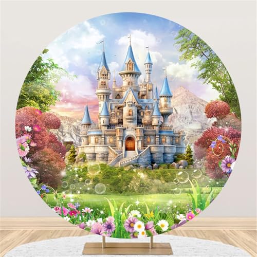 AOFOTO Princess Castle Round Backdrop Fantasy Forest Dream Fairy Tale