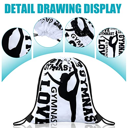 Sadnyy 32 Pcs Gymnastics Drawstring Backpack Gifts Set Gymnastics Rubber Bracelets Charm Keychain Gymnast Print Drawstring Bag for Gym Shopping Sport Yoga Women Men Party Favors3